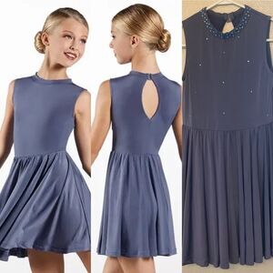 WEISSMAN Dance Costume slate blue Keyhole Back Skater Dress rhinestone D11782 LC